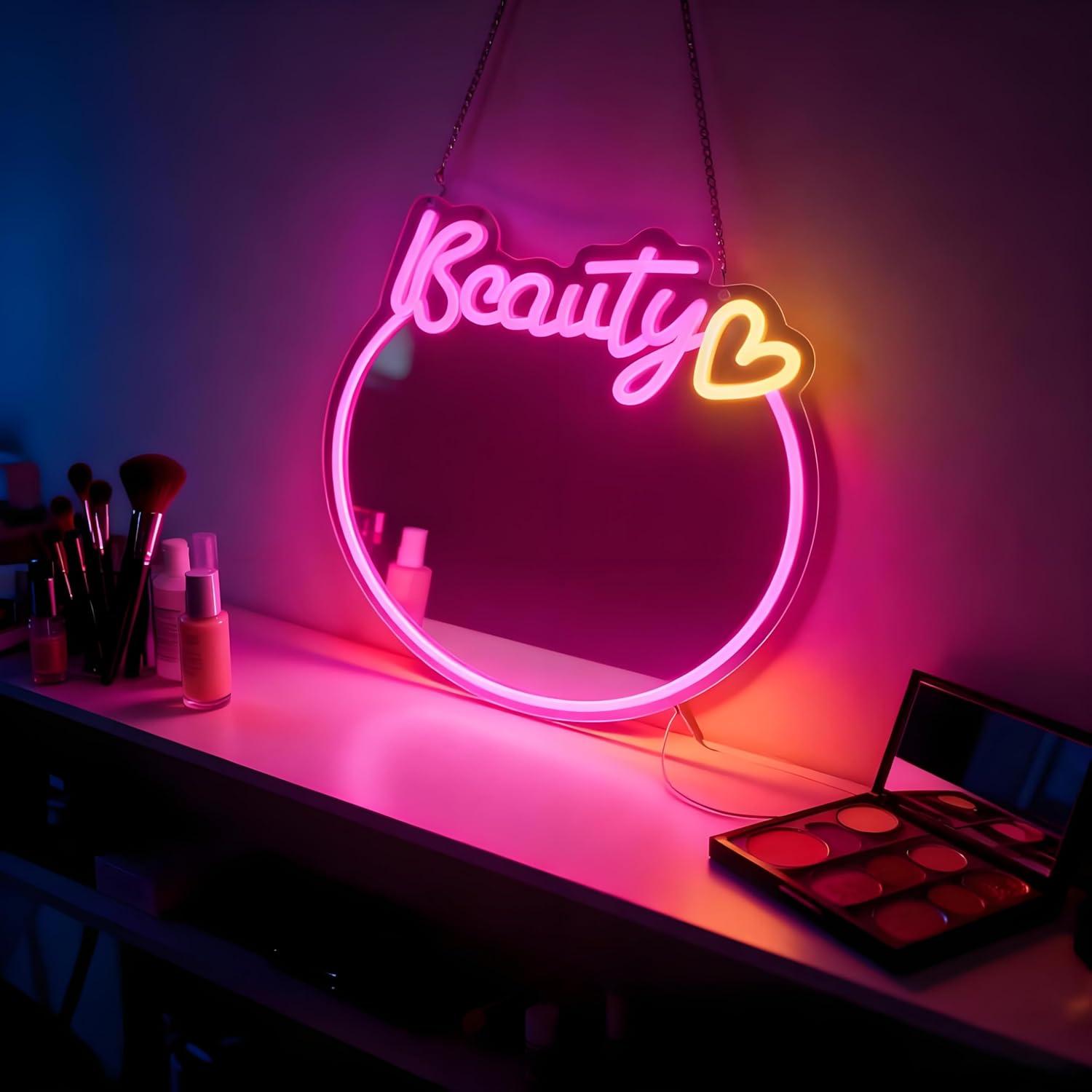 Schönheitsspiegel-Neonschild,  – Beauty No Makeup Bewertung und Preis
