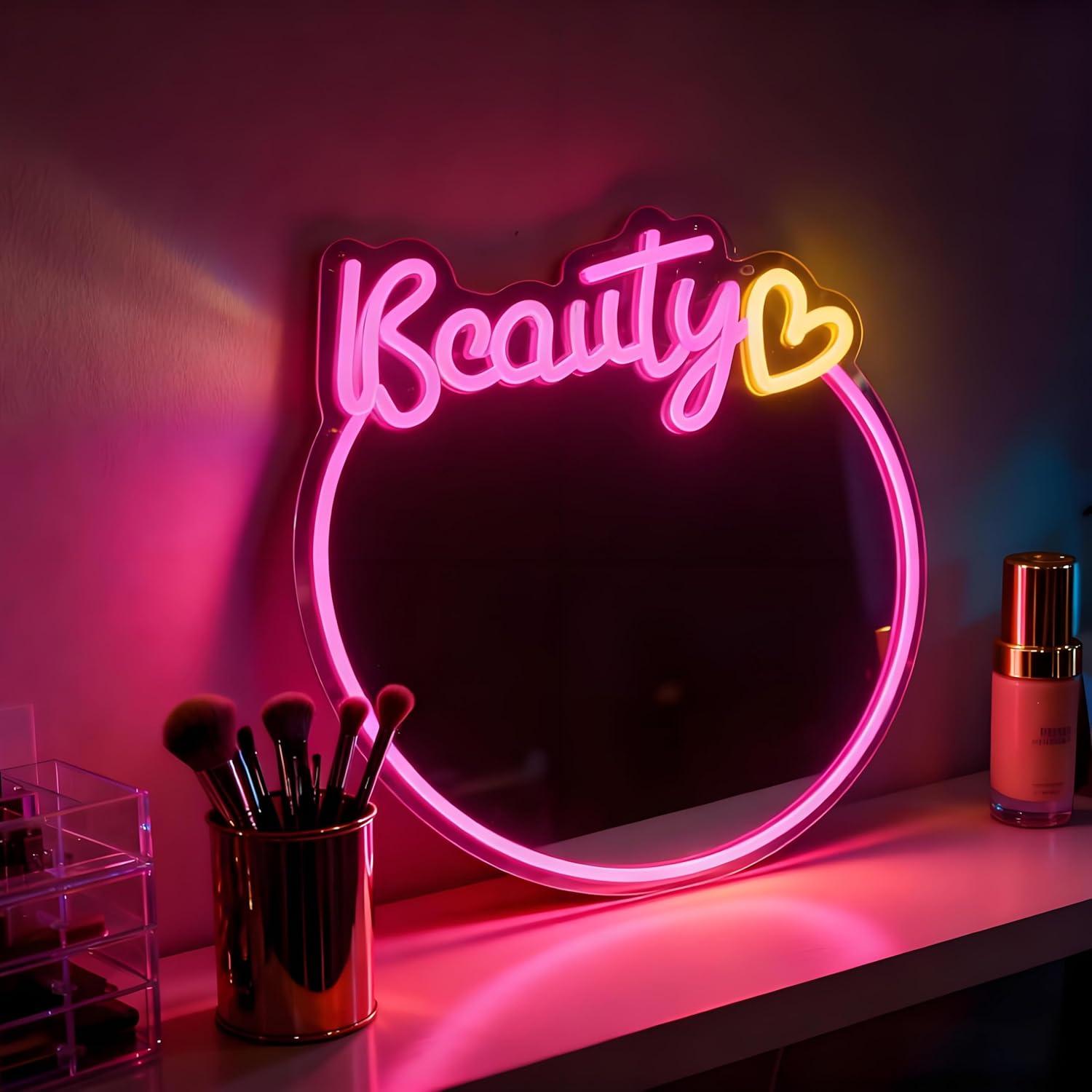 Schönheitsspiegel-Neonschild,  – Beauty No Makeup Bewertung und Preis