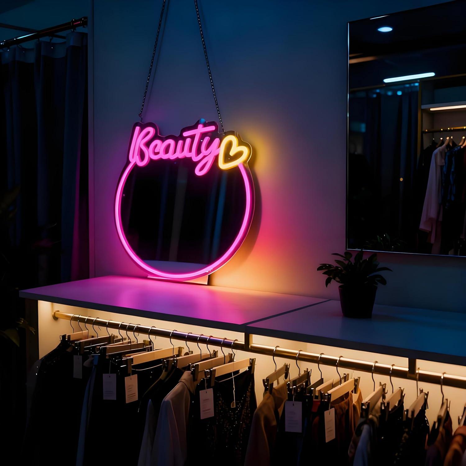 Schönheitsspiegel-Neonschild,  – Beauty No Makeup Bewertung und Preis